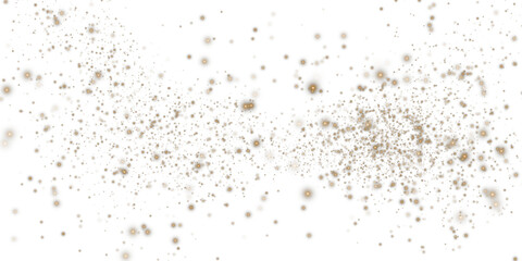 Golden sparks of dust and golden stars shine with special light. Christmas light effect. Golden sparkling particles of magic dust. PNG.