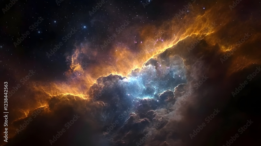 Poster captivating cosmic firestorm striking nebula illuminates the enigmatic expanse of the universe showc