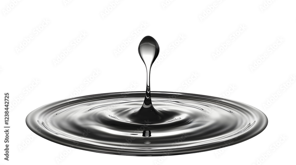 Fototapete Captivating Monochromatic Photograph Showcasing the Dynamic Beauty of a Single Water Droplet Splashing on a Smooth Reflective Surface  This Minimalist Abstract Image Captures the Fluid Motion