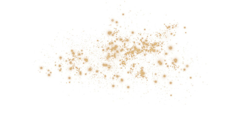 Golden sparks of dust and golden stars shine with special light. Christmas light effect. Golden sparkling particles of magic dust. PNG.