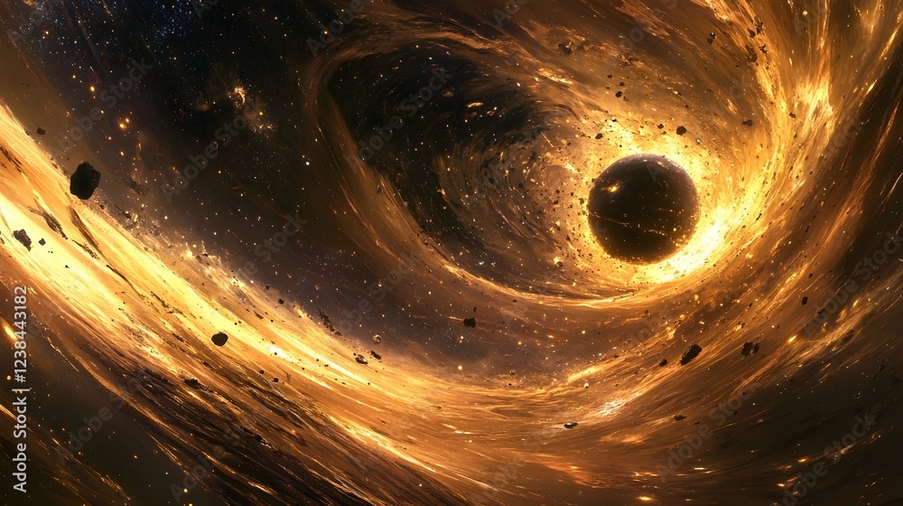 Aufkleber captivating cosmic vortex swirling amidst a surreal futuristic galactic landscape creating a mesmeri