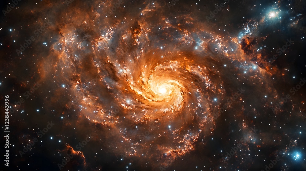 Poster captivating image of a swirling luminous spiral galaxy set against the vast mysterious expanse of th