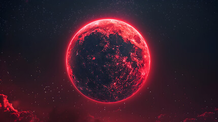 A bright vivid red moon on a black background