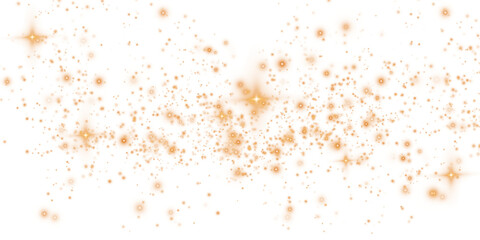 Golden sparks of dust and golden stars shine with special light. Christmas light effect. Golden sparkling particles of magic dust. PNG.