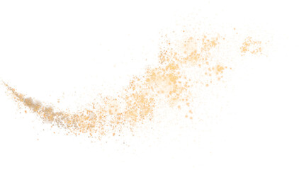 Golden sparks of dust and golden stars shine with special light. Christmas light effect. Golden sparkling particles of magic dust. PNG.