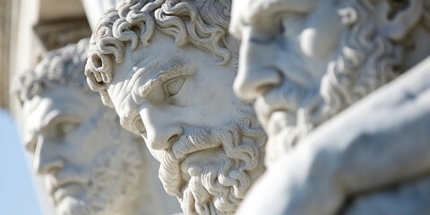 Close-up of Three Classical Marble Busts