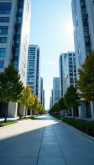 Obraz premium Clean lines, modern city architecture, daytime view, bright sunlight, steel, modern