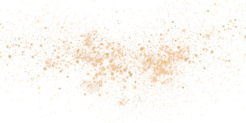 Golden sparks of dust and golden stars shine with special light. Christmas light effect. Golden sparkling particles of magic dust. PNG.