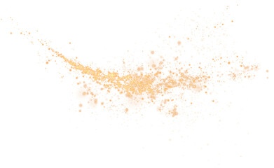 Golden sparks of dust and golden stars shine with special light. Christmas light effect. Golden sparkling particles of magic dust. PNG.