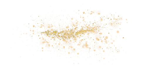 Golden sparks of dust and golden stars shine with special light. Christmas light effect. Golden sparkling particles of magic dust. PNG.