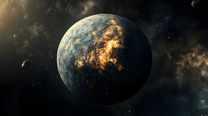 Naklejka premium Cataclysmic Cosmic Collision A Fiery Apocalyptic Vision of Planetary Destruction in the Depths of Space This dramatic and powerful image depicts a catastrophic event where a celestial body