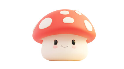Cheerful Cartoon Mushroom with Polka Dots and Friendly Smile on White Background