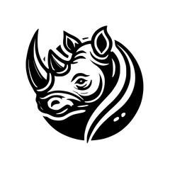 Majestic Rhino: A Black and White Vector Illustration of a Rhinoceros Head