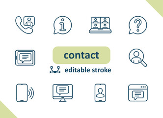 Contact icons. Contact us, social media, message, communication vector icon set