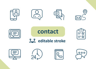 Contact icons. Contact us, social media, message, communication vector icon set