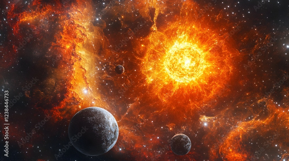 Poster cosmic explosion a colossal supernova erupts in a fiery interstellar inferno unleashing a spectacula