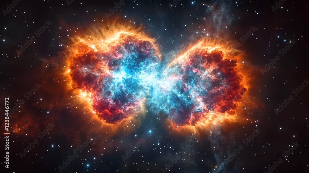 Poster cosmic explosion a vibrant supernova erupting with fiery energy and luminous colors illuminating the