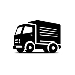 Black and white vector illustration of a delivery truck. Perfect for logistics, shipping, and transportation companies. Simple and clean design.