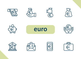 Euro icons. Money, currency, payment, savings, investment vector icon set