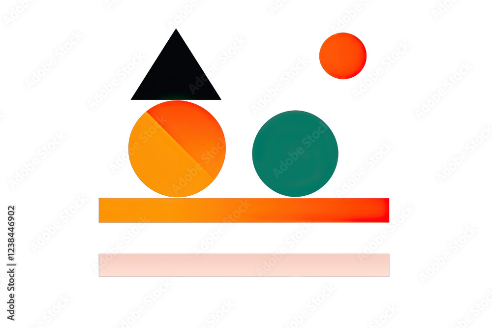 Poster Balance symmetry idea. Abstract composition of geometric shapes in bright colors creating a modern aesthetic.