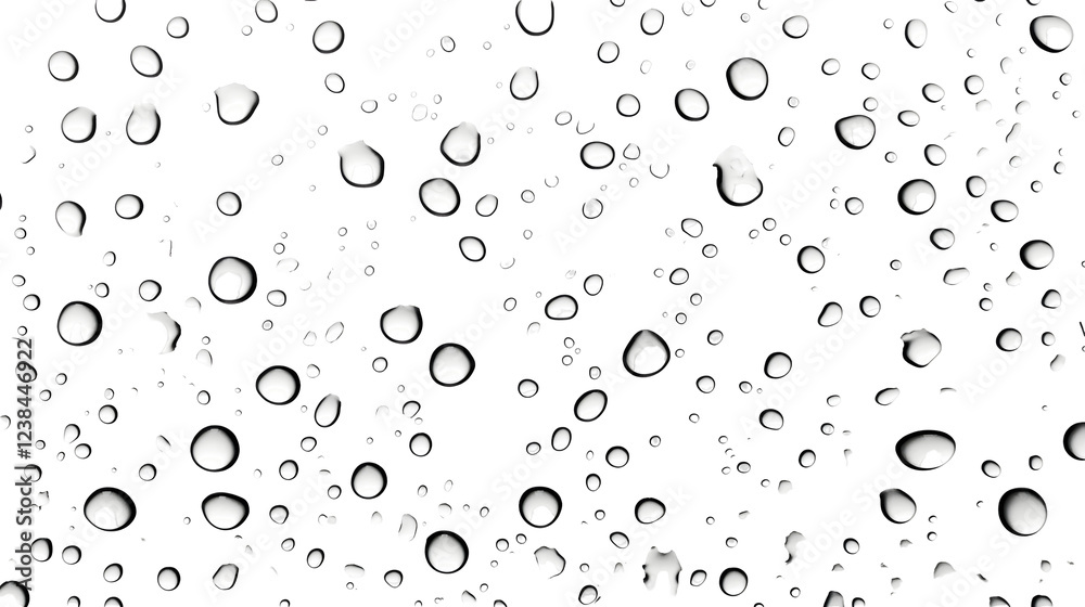 Leinwandbilder Closeup of transparent raindrops on glass or window surface creating a minimalist abstract pattern against a blurred out of focus backdrop  The image conveys a sense of freshness purity
