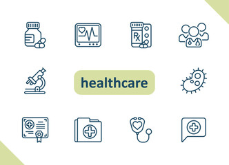 Healthcare icons. Health care, hospital, medical vector icon set