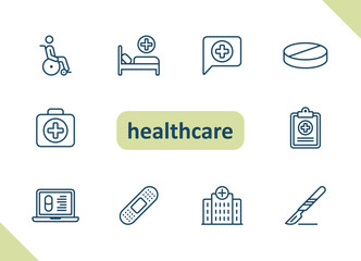 Healthcare icons. Health care, hospital, medical vector icon set