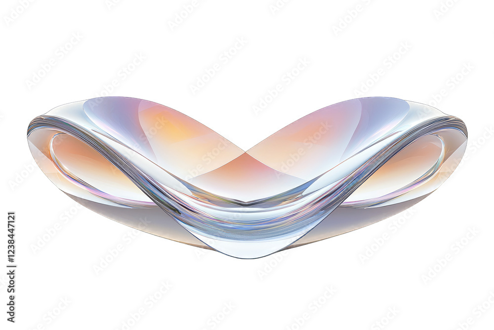 Poster balance symmetry idea. abstract design showcasing a fluid, wave-like glass shape with soft colors.