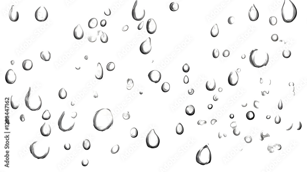 Poster Closeup view of transparent water droplets and dew on a glass surface creating a reflective and textured background  The image has a natural