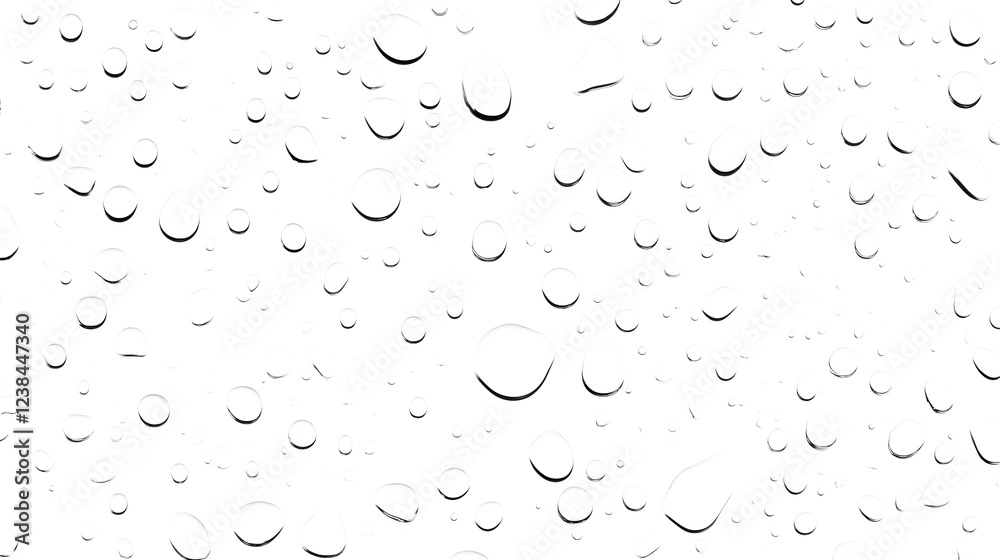 Poster Closeup view of transparent water droplets on a glossy reflective surface  The droplets capture and refract the light creating a minimalist abstract pattern with a sense of elegance and simplicity