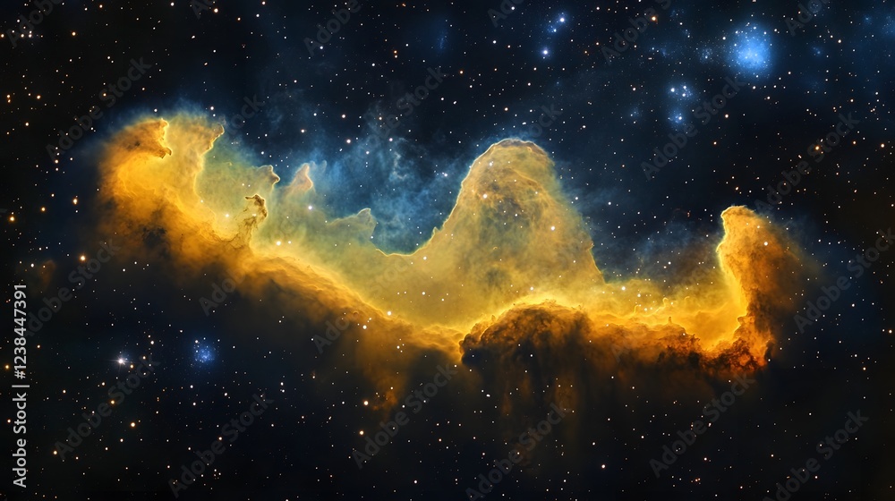Poster cosmic spectacle of a glowing luminous celestial nebula set against the magnificent backdrop of a dy
