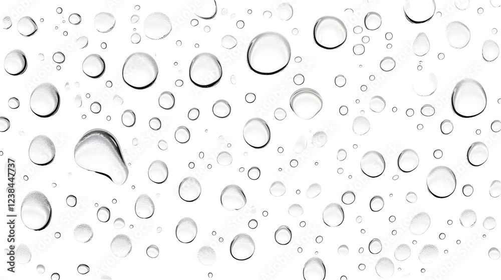 Aufkleber Elegant and Minimalist Transparent Water Droplets on a Glass Surface with Simplicity and Purity  Abstract Nature Background with Symmetry and Geometric Patterns