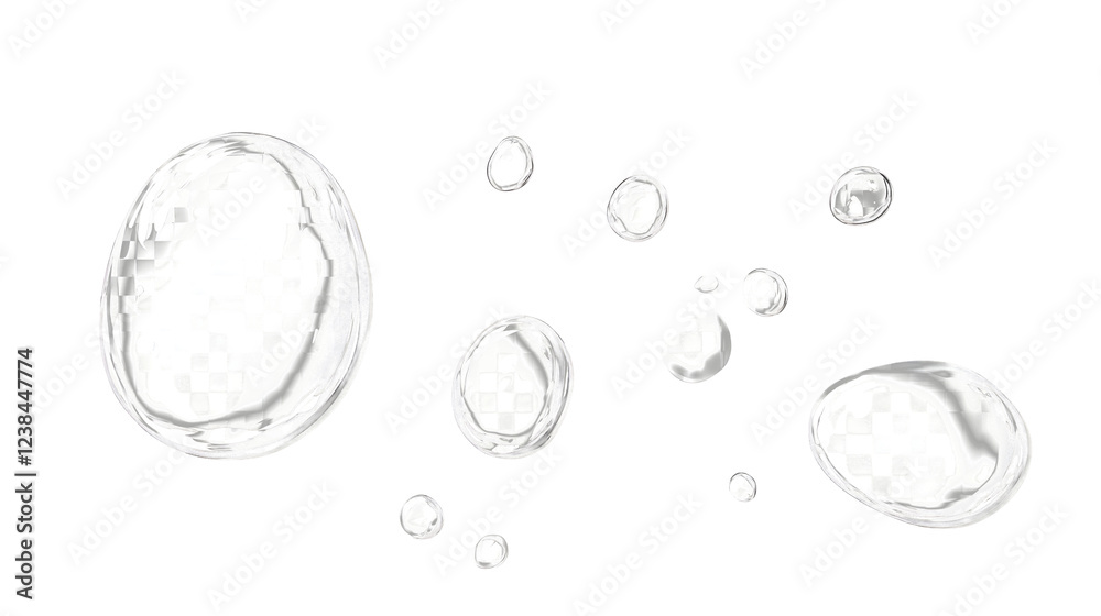 Poster elegant tranquil composition of watery droplets bubbles and reflections on transparent glass surface