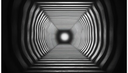 Gray tunnel with light at the end; abstract backdrop use, illusion of depth