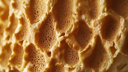 Close-up toasted marshmallow texture, honeycomb pattern, sweet treat, food background