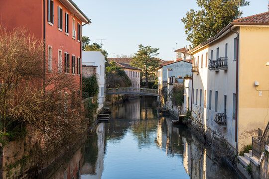 Lemene river in the historical center of Portogruaro, Veneto, Italy