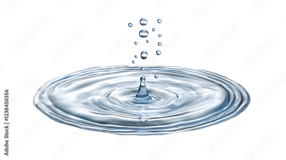 Poster Splash of Serene Liquid Droplets Rippling Across Tranquil Surface with Minimal Abstract Reflection  Peaceful Natural Fluid Dynamics in Calming Monochromatic Scene