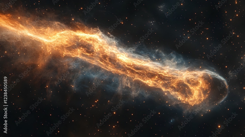 Poster dramatic cosmic explosion with swirling fiery gases and luminous debris against the backdrop of a ca