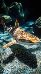 Fototapeta premium HD Phone Wallpaper Stunning Zebra Shark Swimming in Aquarium Detailed Close Up Underwater Photo