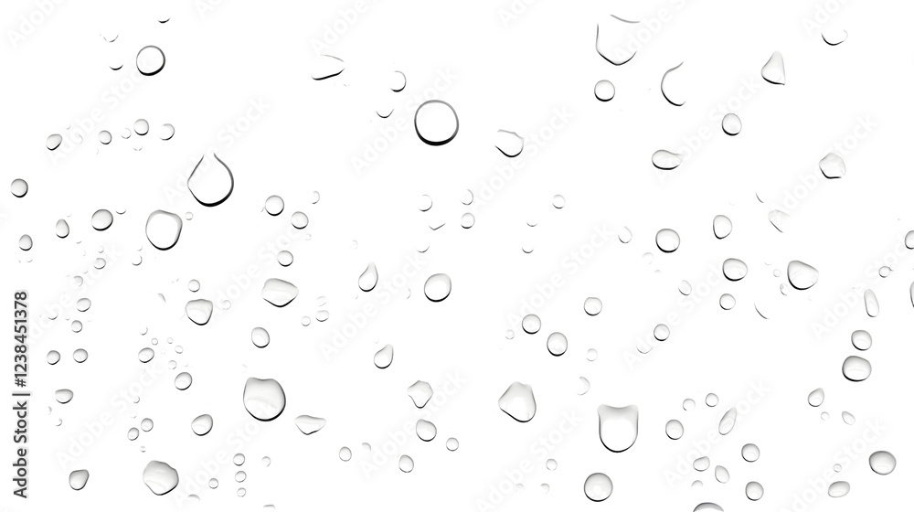 Fototapete Tranquil Raindrops on Reflective Surface   Close up view of water droplets on a smooth transparent surface creating a serene and calming natural background with abstract patterns and reflections