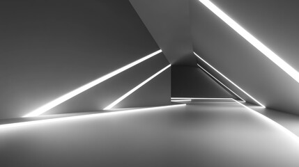 Abstract gray futuristic corridor; glowing lines; empty space; modern architecture; background for tech