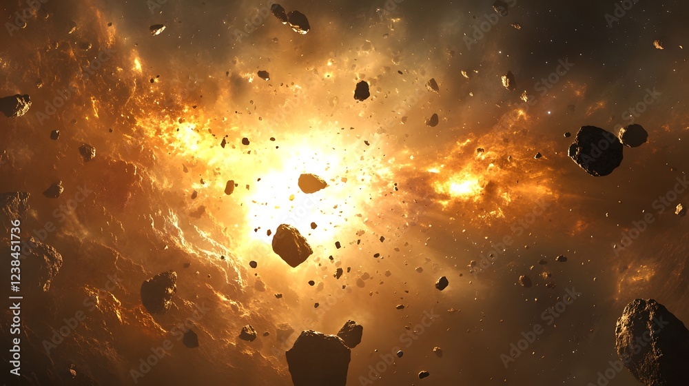 Aufkleber dramatic image of a powerful explosive blast generating intense flames smoke clouds and scattering d