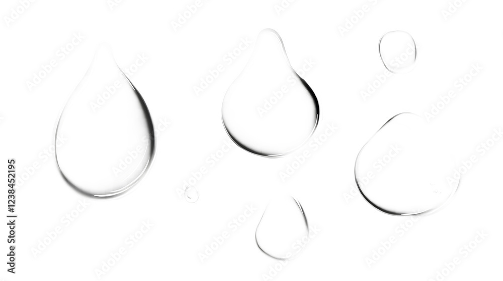 Fototapete transparent water droplets in various shapes and sizes ranging from small spheres to larger irregula