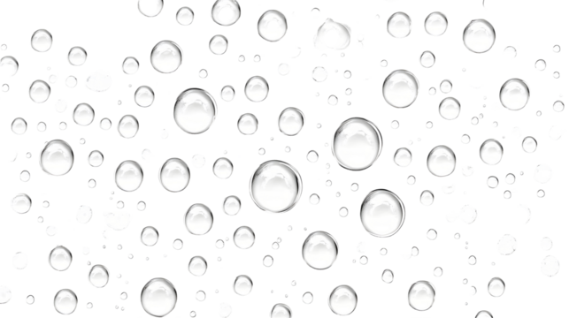 Transparent water droplets and bubbles forming on a glass surface creating a minimalistic abstract and natural background with a fresh clean and pure feel