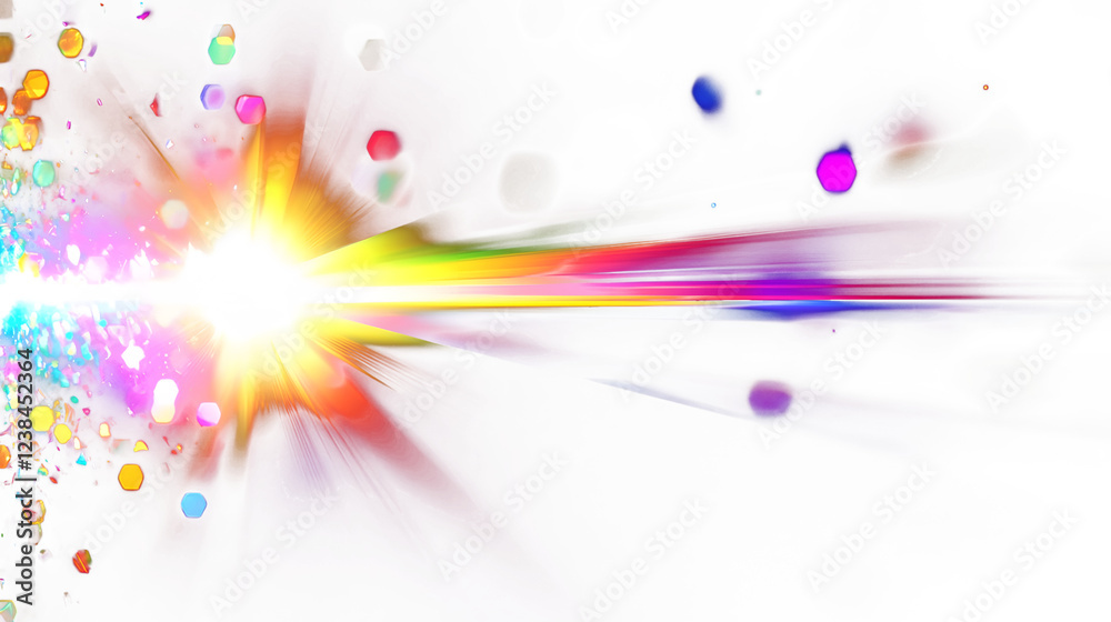 Poster Vibrant burst of colorful light and energy illumination with dazzling rays glowing beams and a kaleidoscopic spectrum of radiant shimmering hues  This abstract image evokes a sense of dynamic energy