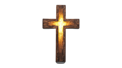 Glowing wooden christian cross with transparent background symbolizing faith and spirituality