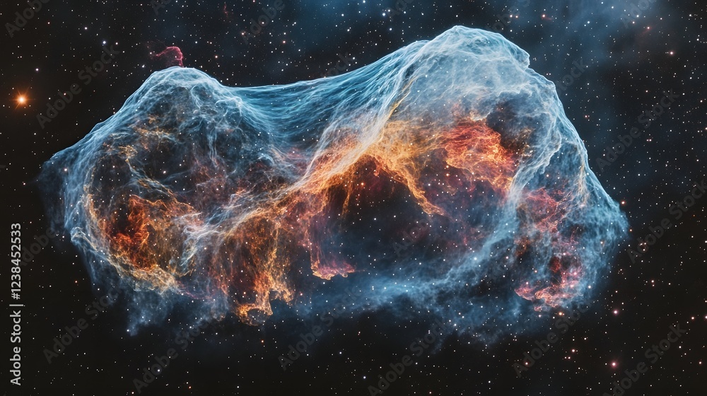 Poster Fiery Cosmic Nebula in the Night Sky Glowing Interstellar Cloud in Outer Space with Vibrant Celestial Explosion of Energy and Light