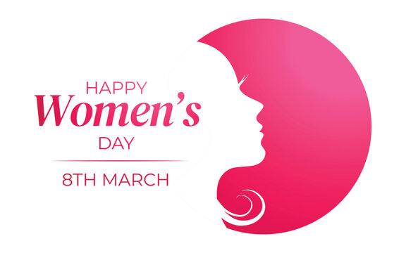 International Women's Day greeting card. 8 March. Female face with the text of congratulations.
