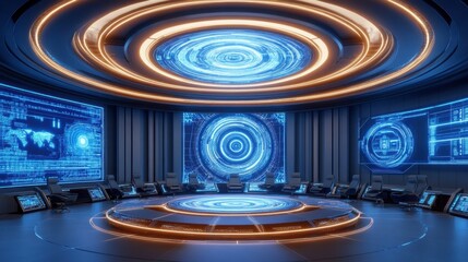 Futuristic Control Room With Advanced Technology Displays