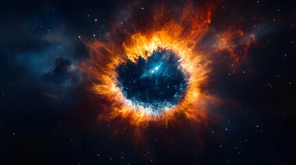 Intense cosmic explosion in dramatic fiery supernova burst radiating powerful energy across the deep space universe background  Stunning digital of a cataclysmic astrophysical event